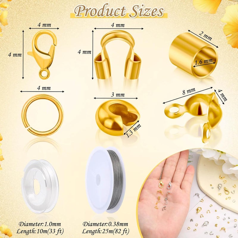 Thrilez 1200Pcs Crimp Beads Supplies for Jewelry Making, Including Crimp covers, Crimp Tubes, Bracelet Clasps and Closures, Crimp Ends, Jump Rings, Crimping Pliers and Beading Wire for Bracelets Making - Image 3